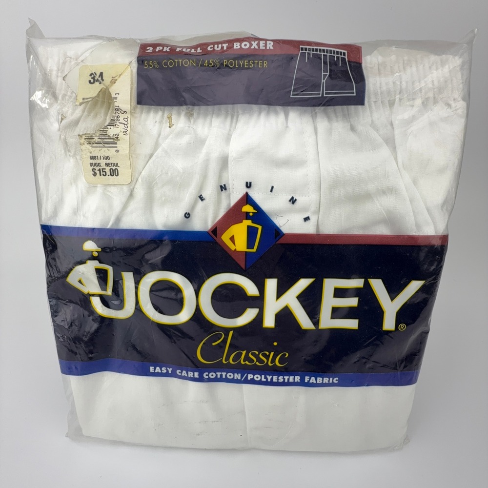 Vintage Jockey Classic Full Cut Boxer 2 Pack White Size 34 Style 6681 USA